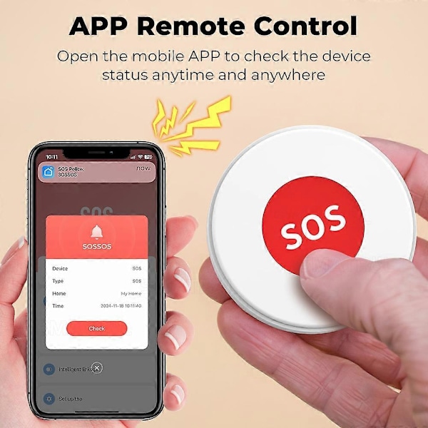 SMATRUL S0S001-WiFi SOS-knapp APP Fjärrkontroll Nödlarm Tuya Smart Life Kompatibel [HK]