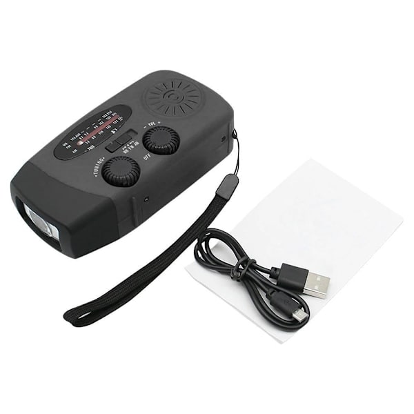 Vejradio med Solcellelader & Nødblanket / Nødradio & Powerbank Sort Vejradio Kun Black Med laddningskabel