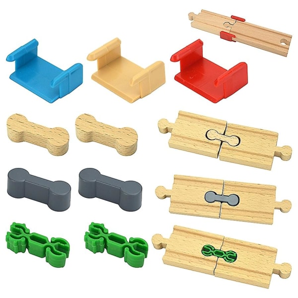 Wooden Railway Connect Fixer Train Track Sæt Tilbehør Connector Legetøj Holder Fit Biro Pædagogisk træskinne legetøj[HK] Fixer Khaki 5pcs