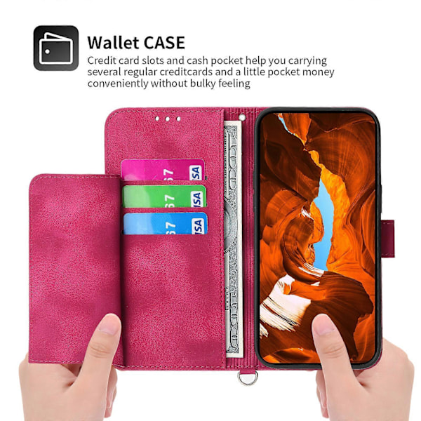Læder telefoncover med 2 stropper til Xiaomi Redmi Note 13 5G/Note 13 5G (Kina) [HK] Wine Red
