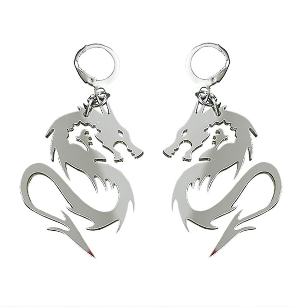 Unisex sølv Dragon Hoop øreringe Animal Mirror Dragon Totem Drop øreringe