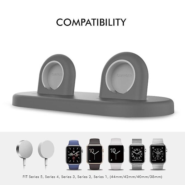 AHASTYLE PT116 til Apple Watch Dobbelt Position Opladningsstand Smart Watch Oplader Holder Base[HK] Style A Apple Watch SE (2022) Grey