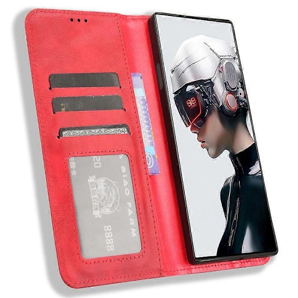 För ZTE nubia Red Magic 9 Pro 5G/9 Pro+ 5G Läderfodral Magnetiskt Flip Plånboksfodral[HK] Red