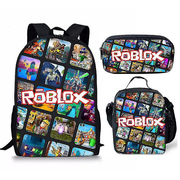 3d Roblox-opiskelijalaukku, lounaslaukku, kynälaukku, Roblox-reppu, kolmiosainen sarja [HK] pen bag