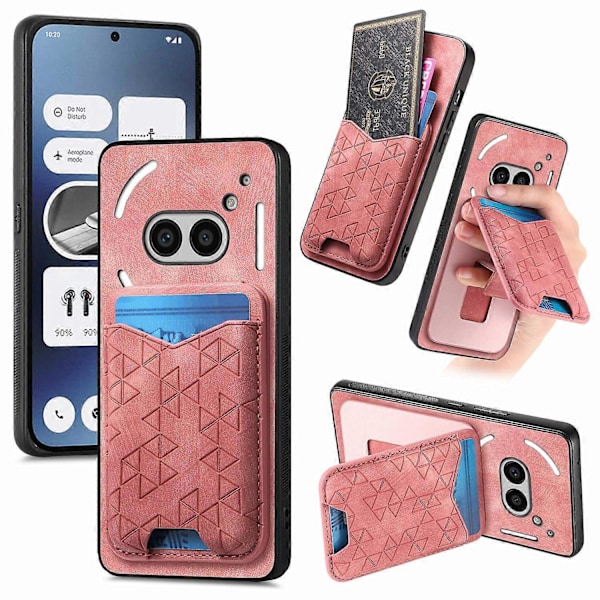 Til Nothing Phone (2a) Etui med Præget Mønster, Kortholder, Støttefod, Læder Bagcover [HK] Style A Multicolor