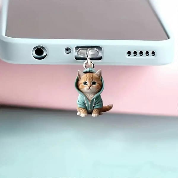 Søde Kat Dekorativt Tilbehør Hængende Tilbehør Universal Støvprop Telefon Støvprop til iPhone til Samsung Type-C Interface[HK] blue for iPhone