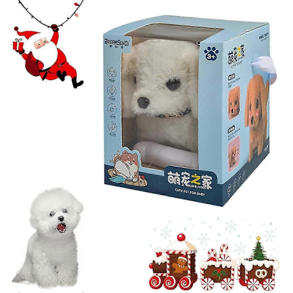 Robothvalp, Min Realistiske Robothvalp Milow Realistisk Gående Teddy Plysj m/ Eske [HK] Bichon Frise