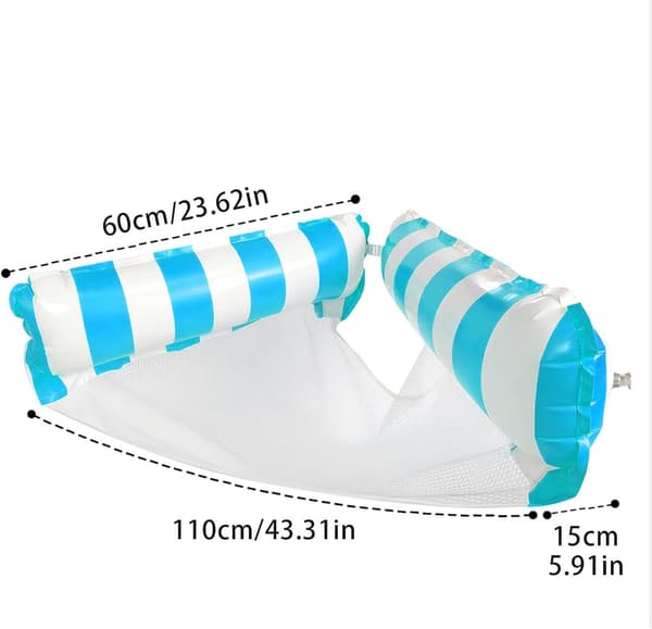 Pool Float Stol - 2-i-1 Stribet Bærbar Oppustelig Hængekøje | Pool Float Stol, til Sø Hav Strand Dam Flod Indendørs Udendørs Udenfor C[HK] Light Blue