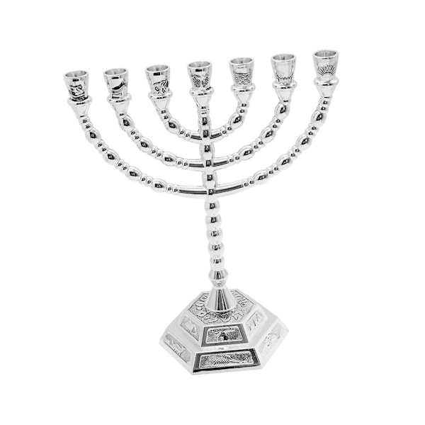 Lysestake Menorah med 7 Grener 20 cm Høyde Metall Lysestaker[HK] Argent Medium