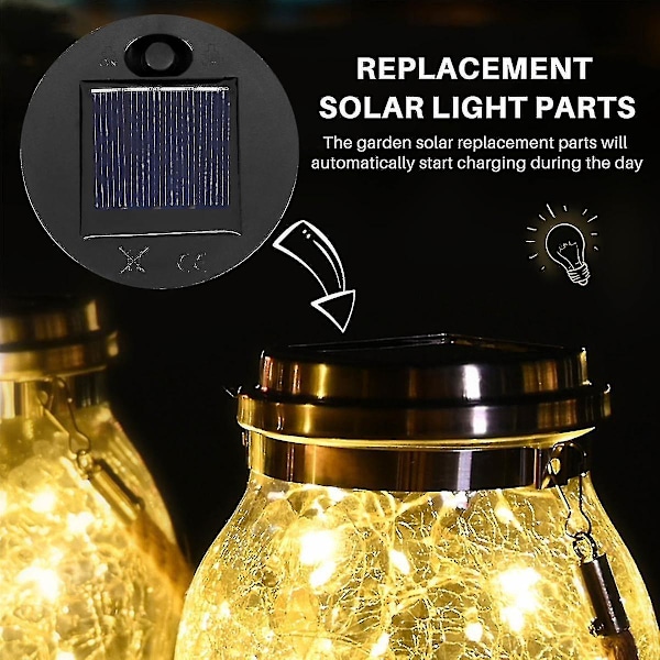 5 kpl Vaihto-osia aurinkolampuille (yläosan koko 7 cm, pohjan koko 6 cm), 7 lämmin valkoista LED-valoa, vedenpitävä [HK] As Shown