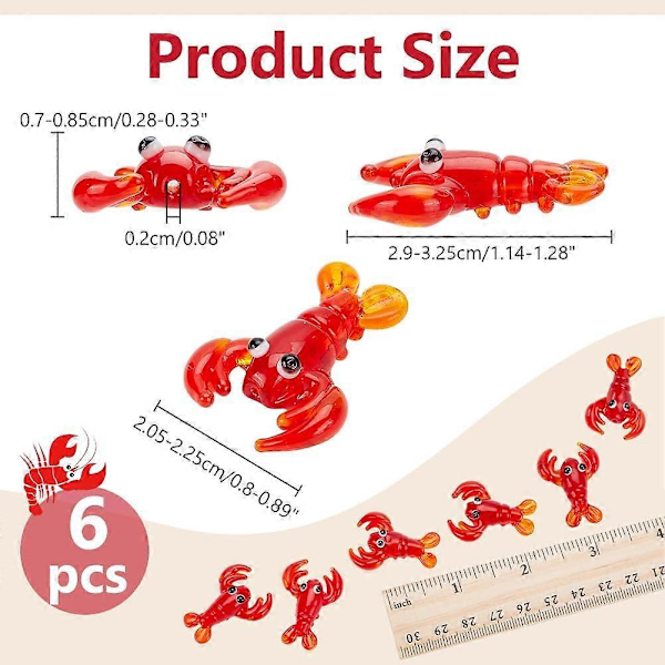 6 stk. Håndlavede Lampwork Krebs Perler Røde Hummer Spacer Perler 3D Dyr Løse Perler til Fest Karneval Dekoration Forsyninger Smykkefremstilling[HK]
