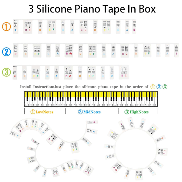 Piano Keyboard Note Labels Avtakbar Silikon Piano Note Guide Med Eske[HK] Colorful