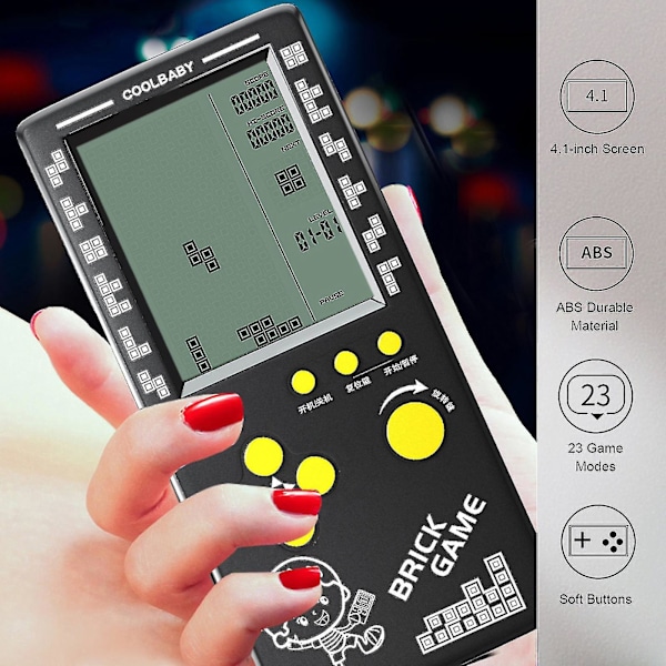 Rs-100 Tetris Spilkonsol Klassisk Blok Spil Puslespil Spil Spiller Håndholdt Spilmaskine Mursten Spil Batterier Ikke Medfølgendebeyamis G   Sort