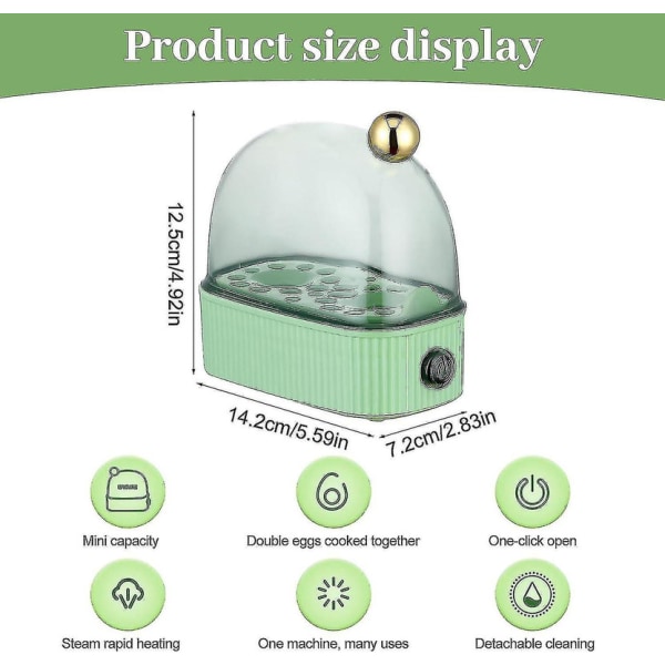 Munakone 2 munaa, Munahöyrystin Kompakti Sähköinen Munakone, Paras Munakone Keittää Kaikki Kolme Kypsennystasoa - Pehmeä, Keskikova, Kova[HK] Green