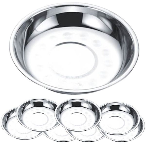 8 kpl ruostumattomasta teräksestä valmistetut pyöreät lautaset, pyöreät ruokalautasset, grilliastiat, ruoan tarjoilulautaset [HkkK] Silver 15.00X15.00X3.00CM