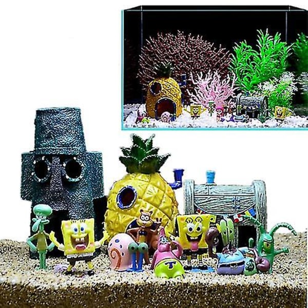 Akvariedekorationer för fiskskålar Spongebob Fyrkant[HK] 8pcs