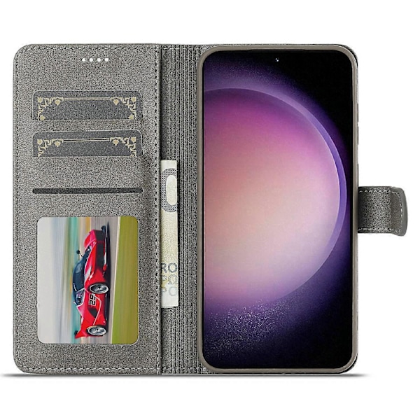LC.IMEEKE För Samsung Galaxy S25 Fodral Kalvtextur PU Läder Ställ Plånbok Telefonskal -[HK] Grey Multicolor