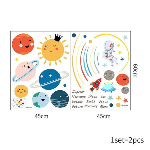 45x60 cm lasten seinätarra planeetat aurinkokunnan seinäkoristeet lapsille baby olohuoneen makuuhuone ([HK])