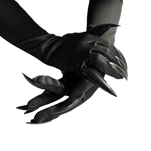Halloween Klo-Hanske Lange Fingernegler Svarte Fest Hanske Katteklør Halloween Rekvisitter Klør Hanske Cosplay Kostyme Tilbehør (1 Par, Svart) [HkkK]