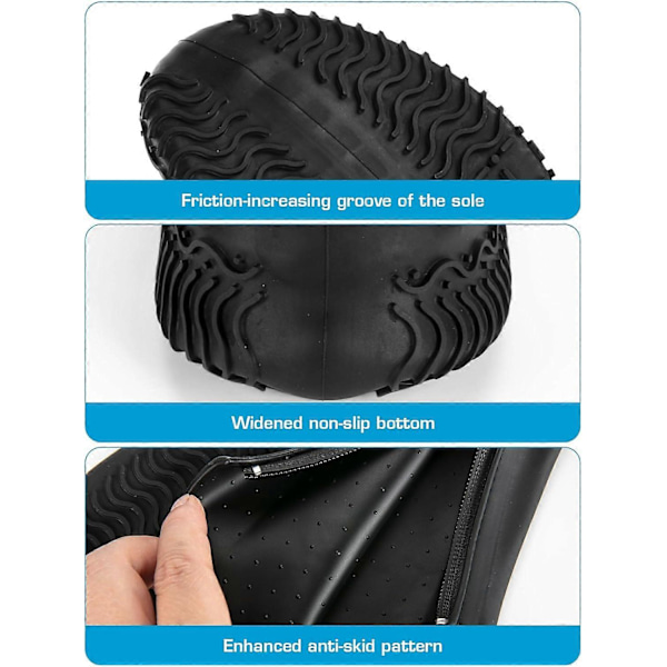 Vanntette skotrekk for regn, silikon oversko med glidelås, sklisikre kalosjer for menn og kvinner [HK] Black XL