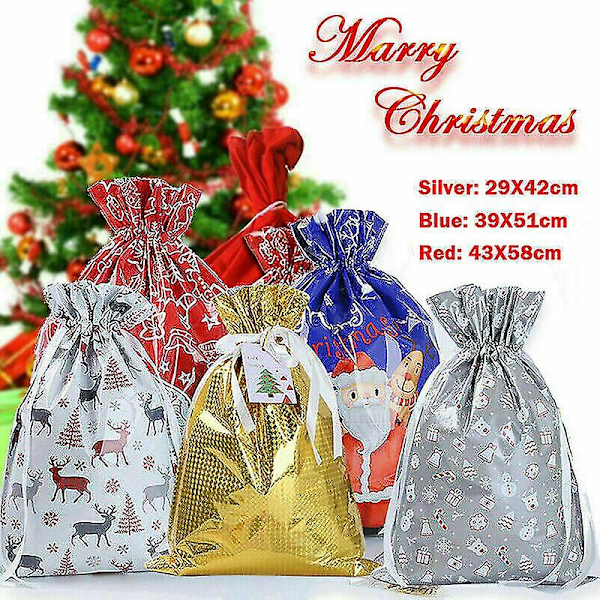 10x Christmas Sacks Reusable Large Xmas Gift Bags Drawstring Wrap Present Bag[HK] White 39*51cm