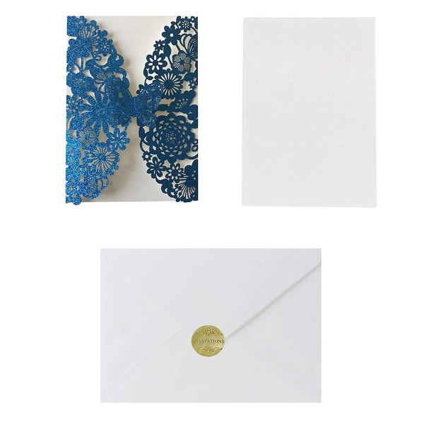 20 sæt sommerfugle invitationskort Blonde bryllupsinvitationer med konvolutter(blå glitter)([HK])