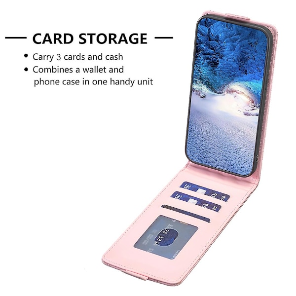 Smartphone-fodral för Nokia C32, Vertikalt Flip-Stativ Kortplatser Präglat Läder Telefonskal [HK] Pink