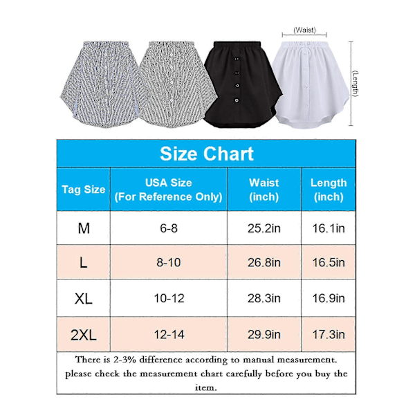 Julegave 4 stk Skjorteforlænger til Kvinder Justerbar Lagdelt Falsk Top Nederste Fejning Skjorte Halv Længde Mini Skørt (Flerfarvet, XL)[HK] Black L