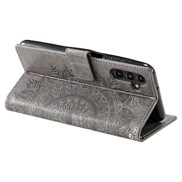 Til Samsung Galaxy A35 5G Wallet Case Mandala Mønster Blomst PU Læder Telefon Cover[HK] Grey