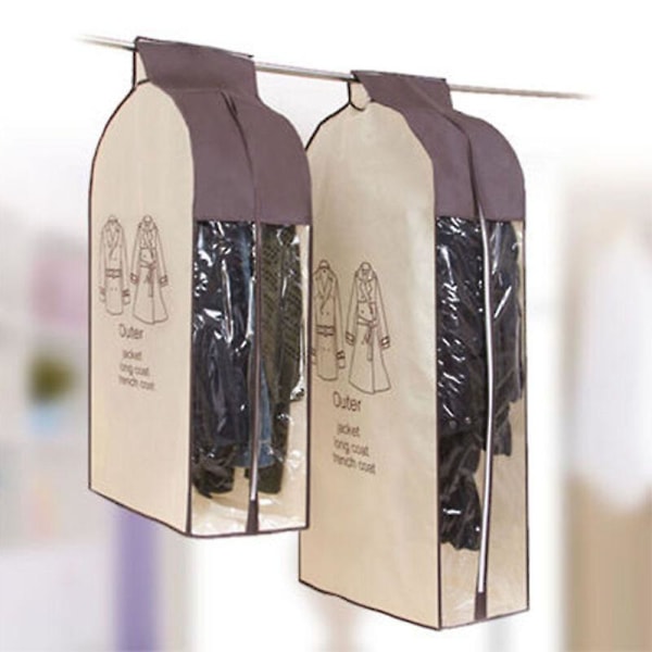 Beige hängande plaggpåse plaggpåse Organizer förvaringsväska med klara pvc-fönster Dammtäta kläder cover 60*48*120cm([HK])