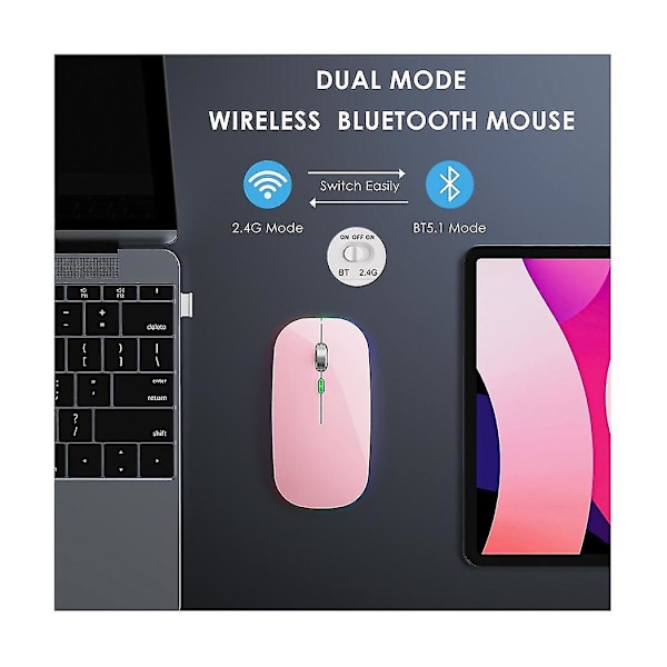 Bt5.1+2.4ghz Trådløs Mus Med Musebeveger, Oppladbar 2.4g Mus, Musebeveger For Usb-aktivert Datamaskin, Rosa[HK]