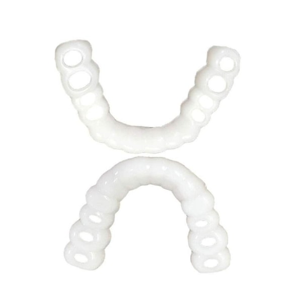 1set, Upper And Lower Teeth + 2pcs Eucommia Glue + Box, Temporary Dentures, Upper And Lower Dentures, Imitation Silicone Dentures([HK])