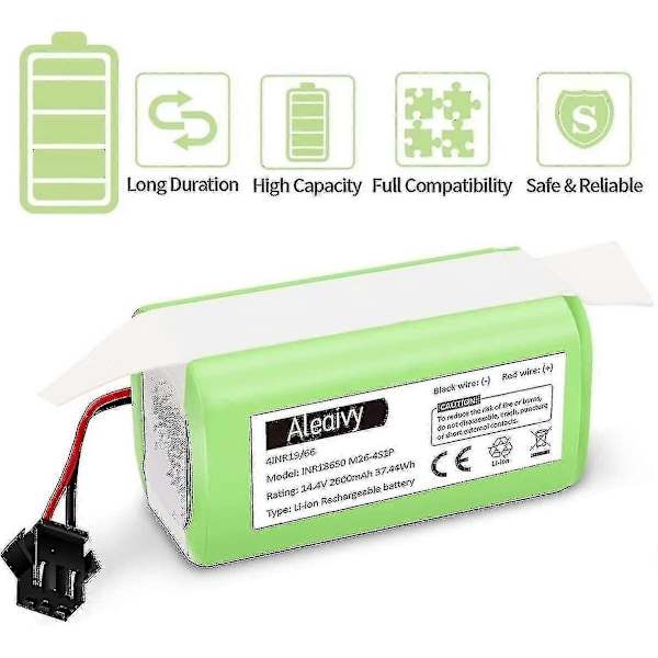 14.4v 2600mah lithium-ion genopladeligt erstatningsbatteri kompatibelt med Ecovacs Deebot N79s, n79, dn622, eufy Robovac 11,11s[HK]