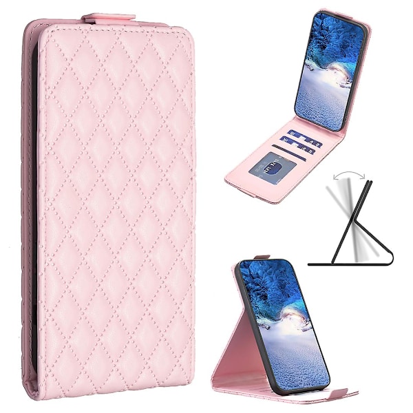 Smartphone-fodral för Nokia C32, Vertikalt Flip-Stativ Kortplatser Präglat Läder Telefonskal [HK] Pink