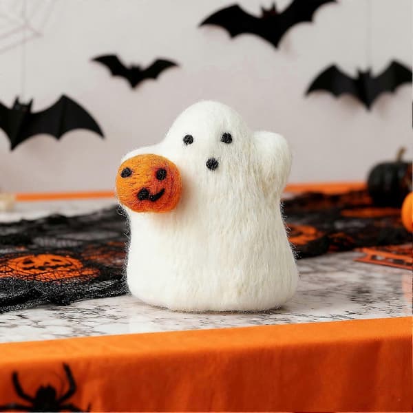 Håndlavet filtspøgelse med græskar – Halloween borddekoration [HK] A
