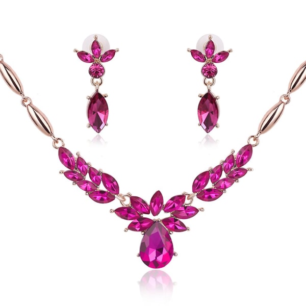 Kvinnor smycken Set Gorgeous Faux Gemstone Leaf hänge halsband Stud örhängen