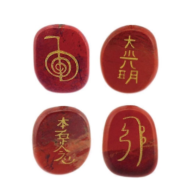 4 st Graverade Röda Jaspis Reiki Energi Kristallstenar [HK]