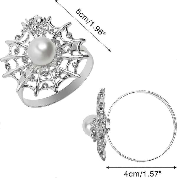 Halloween serviettringer sett med Acsergery 8 sølvperle serviettringer diamant edderkopp serviettgave [HK]