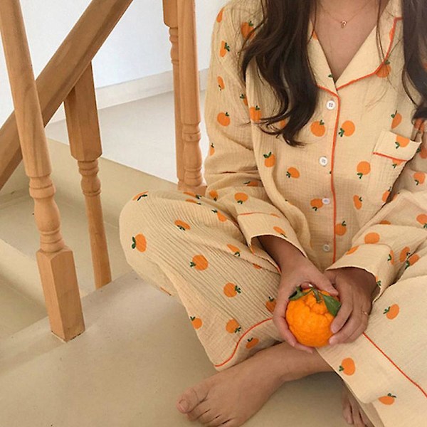 Mjuk Bomull Kawaii Apelsinmönstrad Långärmad Pyjamas Set[HK] L