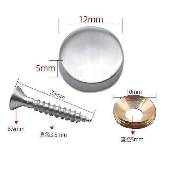 20 stk. Børstet rustfrit stål spejlskruer med dekorative hætter til spejle, borde, badeplader, skabe, glaspaneler (sølv) (12 mm) Sh[HK]