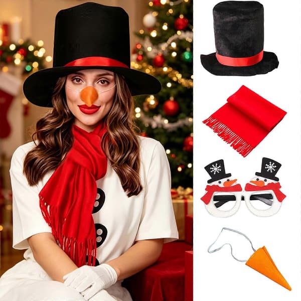 Julekarakter-tilbehørssett for voksne, hatt, skjerf, nese og briller for julebord, bilder og kostymer Set 2