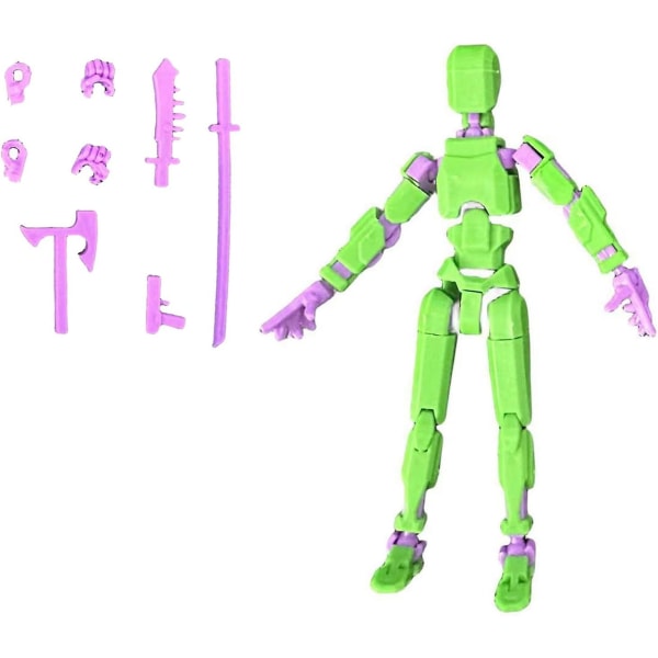T13 Action Figure, Titan 13 Action Figure med 4 typer av vapen och 3 typer av händer, 3D- printed flerledad rörlig T13 Action Figur[HK] Green purple