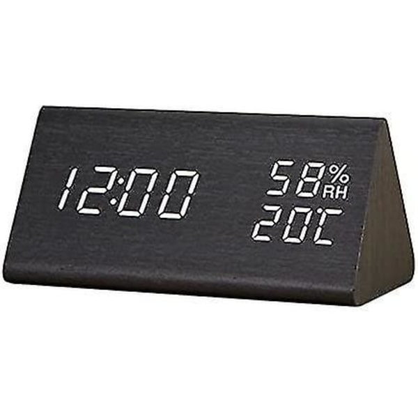 Wooden Digital Alarm Clock With Led Time Display, 3 Brightness