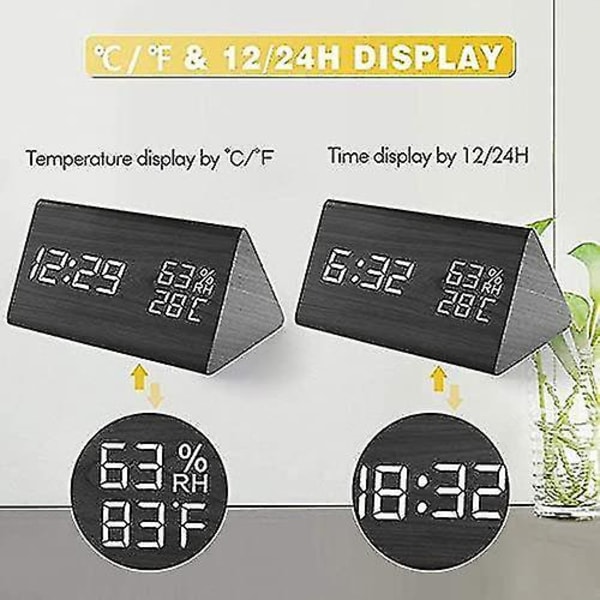 Wooden Digital Alarm Clock With Led Time Display, 3 Brightness