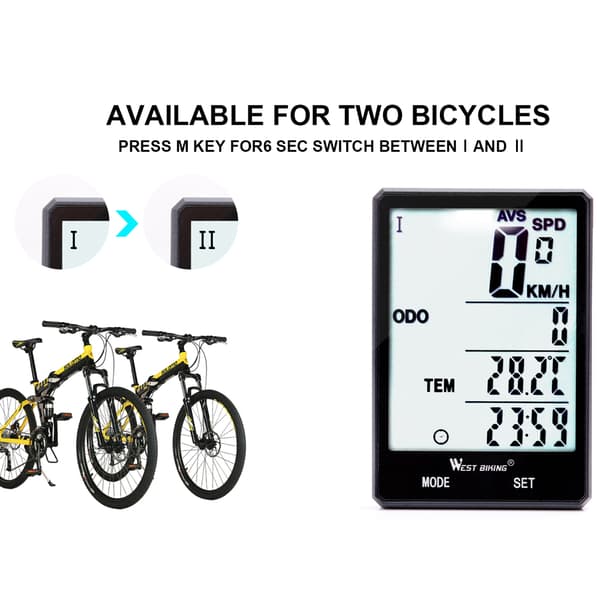 WEST BIKING Cykelcomputer, Stor 2,8\" skærm, Regnresistent, Hastighedsmåler, Cykelstopur