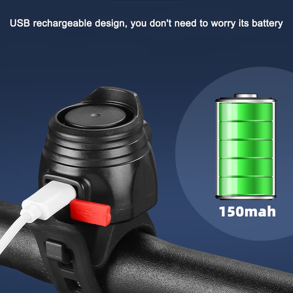 Elektrisk cykelklocka 80dB Högt larm USB Uppladdningsbart cykelsäkerhetstillbehör
