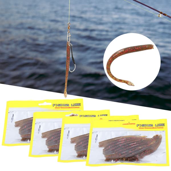 4 sæt bløde silikoneagn Realistisk ormekrog 10 cm til fiskeri med lokkemad