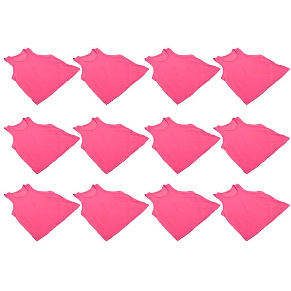 12 Børnefodboldtræningsveste, åndbart net, rød-pink, én størrelse