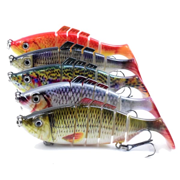 Fiskedrag 10cm 16.5g 6 segment med 3D-ögon trekrok för abborre öring sötvatten och saltvatten