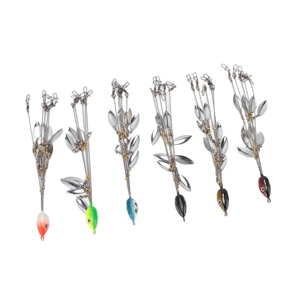 6 st paraplyformade drag med 5 armar, 8 glänsande blad för abborrfiske, stål, 143g